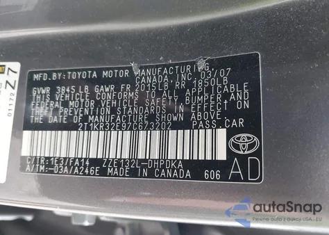 2007 Toyota Matrix из США, поврежденный, VIN 2T1KR32E97C673202